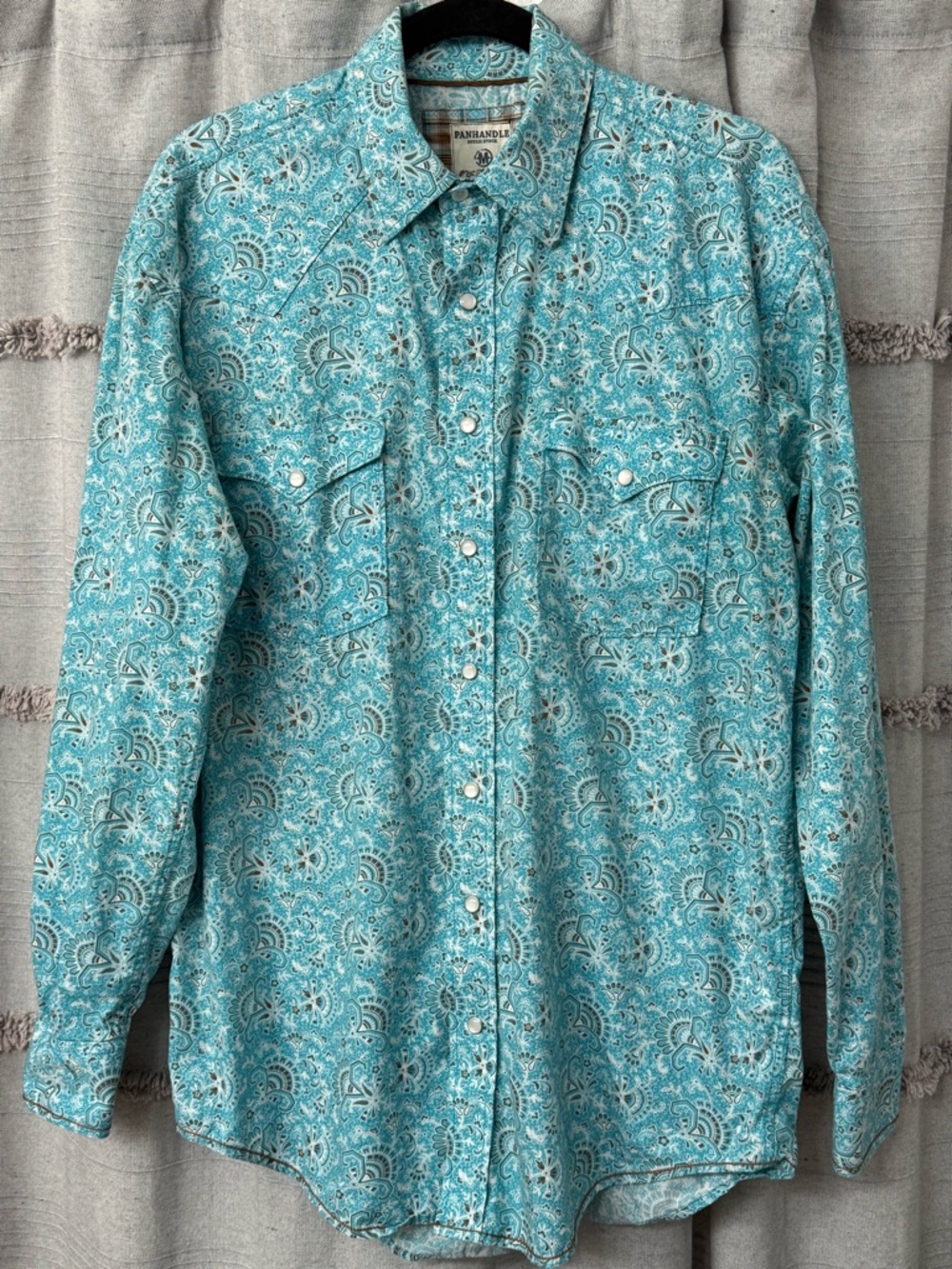 Panhandle Rough Stock Men's Slim Fit Pearl Snap Long Sleeve Western Shirt-SIZE M